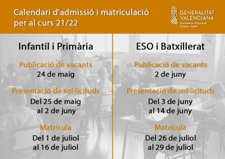 Calendario de matriculación para el próximo curso