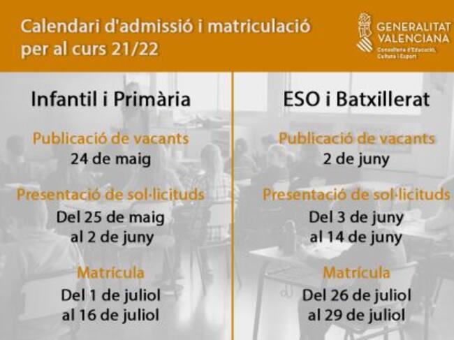 Calendario de matriculación para el próximo curso