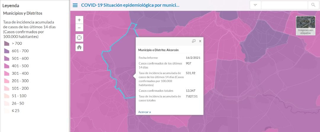 Situación epidemiológica en Alcorcón a 16 de febrero de 2021