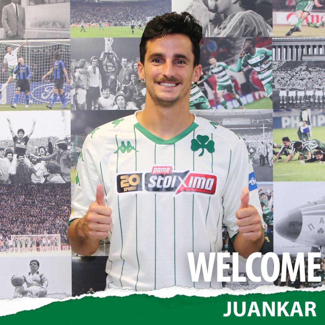 Juankar Pérez posa con la camiseta del Panathinaikos