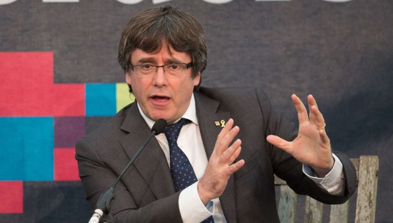 Carles Puigdemont durante su participación en una conferencia del foro internacional Beyond Borders sobre el futuro de Cataluña y Europa en Innerleithen.