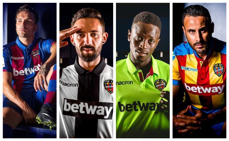 Los jugadores del Levante posan con la nueva equipación de la 2018-19