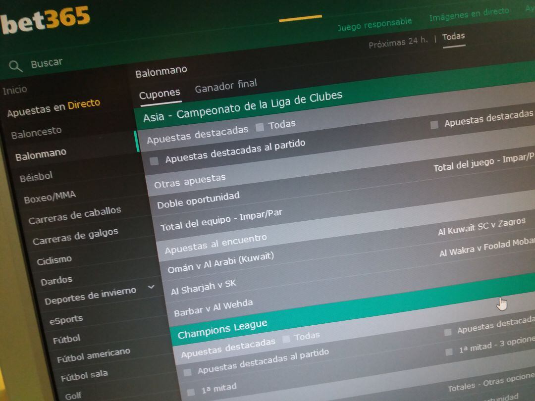 Imagen de la página de apuestas online Bet365