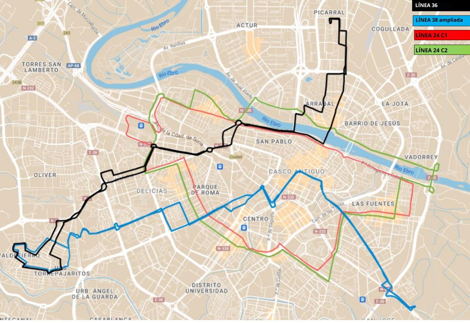 Así serán las nuevas líneas de autobús de Zaragoza