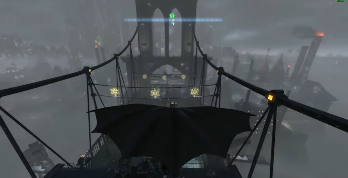 Batman sobre el puente decorado de Gotham