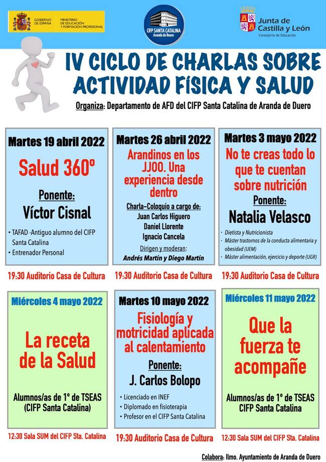 Listado de charlas de esta IV edición de Ciclo de Charlas sobre Actividad Física y Salud