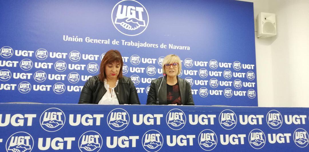 Cristina Antoñanzas, vicesecretaria general de UGT, y Marisol Vicente, secretaria de Política Sindical de UGT de Navarra