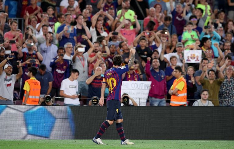 Messi celebra el gol ante el Alavés 