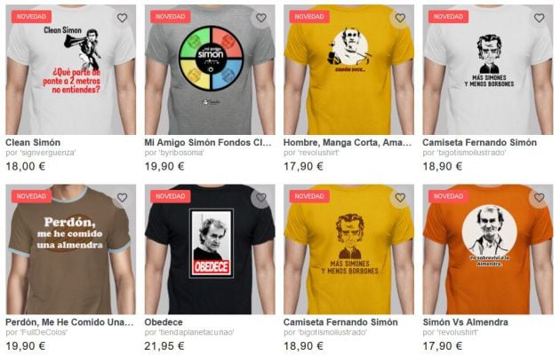 Algunas de las camisetas con la imagen de Fernando Simón a la venta