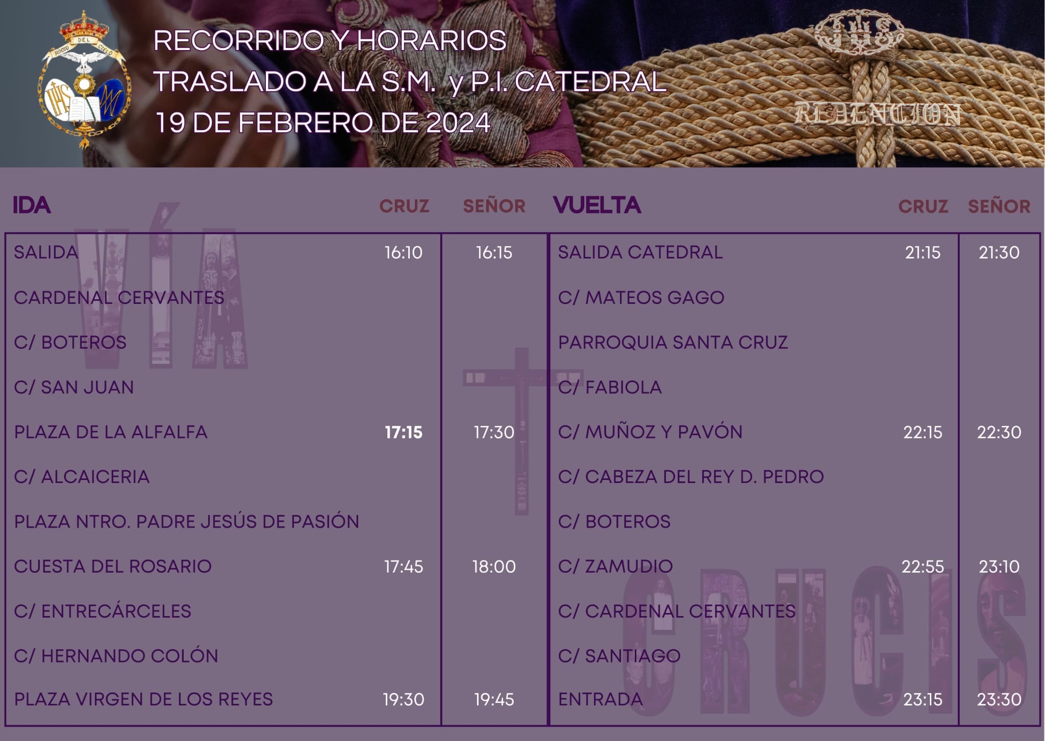 Horario e itinerarios para el Vía Crucis del Consejo que protagonizará el primer lunes de Cuaresma el Señor de la Redención