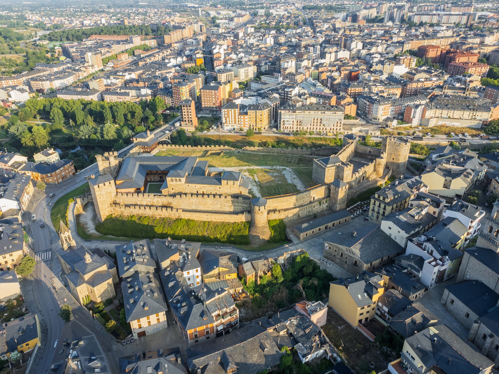 Aerial Morning View of Ponferrada, Spain