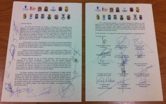 Carta a la Ministra de Fomento firmada por 15 municipios del norte de Madrid