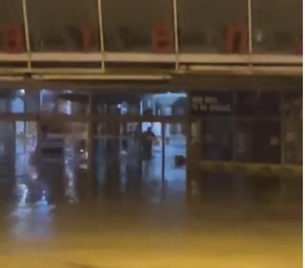 Estación de tren de la Garena. Se puede ver al fondo hasta donde le llega el agua a un usuario