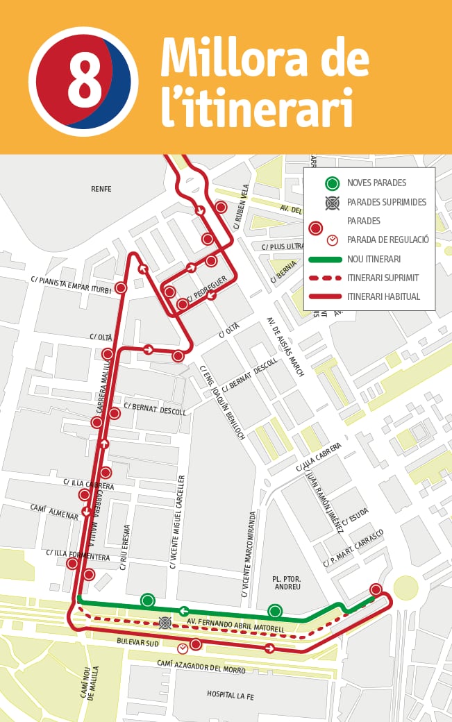 Modificación del recorrido de la línea 8 de EMT València