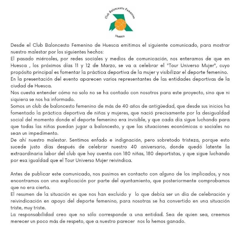 Comunicado del CBF Huesca