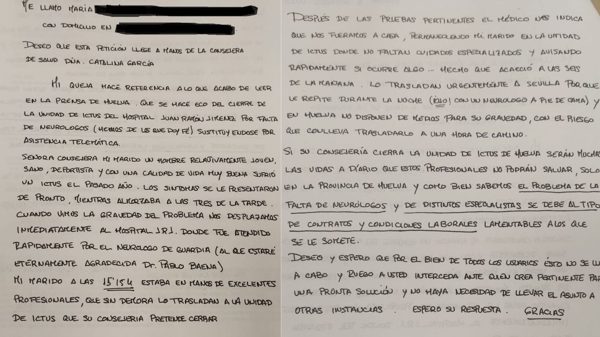 Carta de una oyente dirigida a Salud