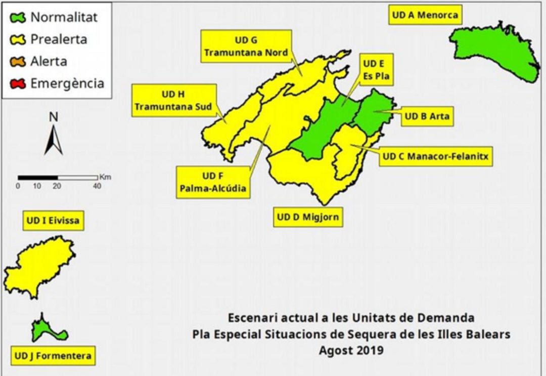 Mapa de la situación actual de las reservas hídricas en las islas