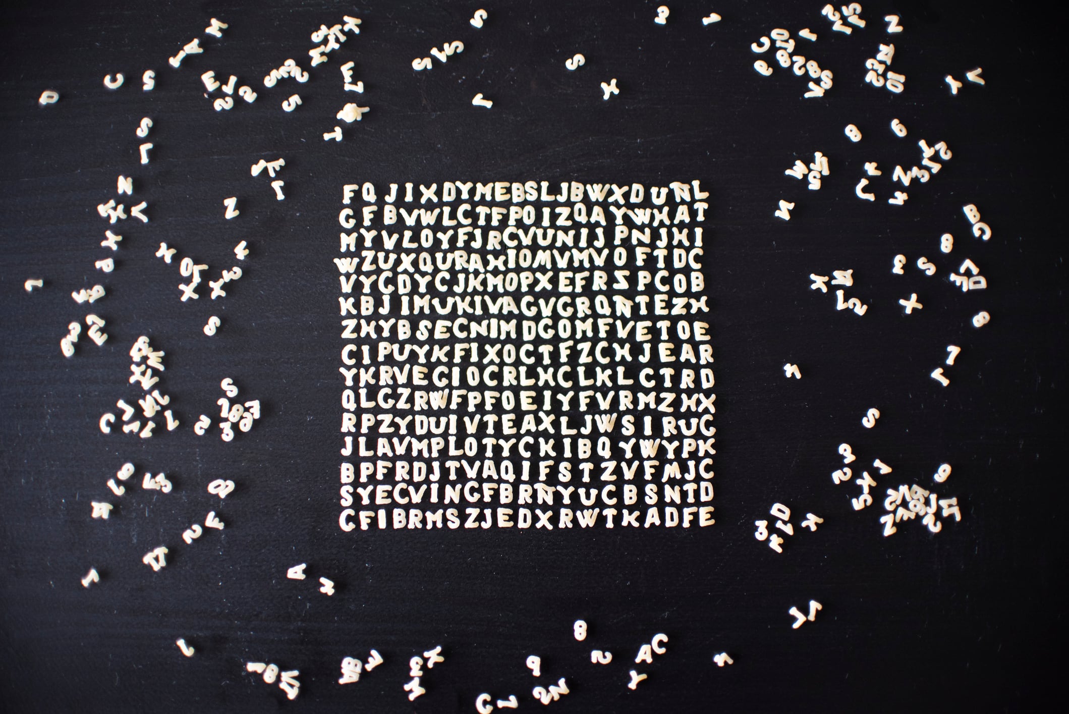 Alphabet soup pasta font. Kids food.