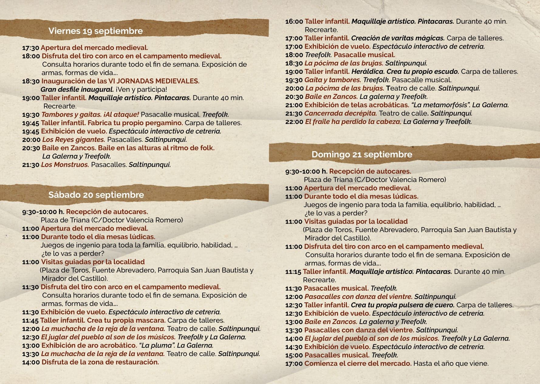 Programación de las VI Jornadas Medievales del Castillo de las Guardas