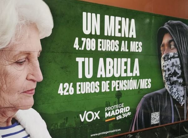 El cartel electoral por el que Vox fue investigado por un delito de odio y que la Audiencia de Madrid finalmente avaló. Archivo.