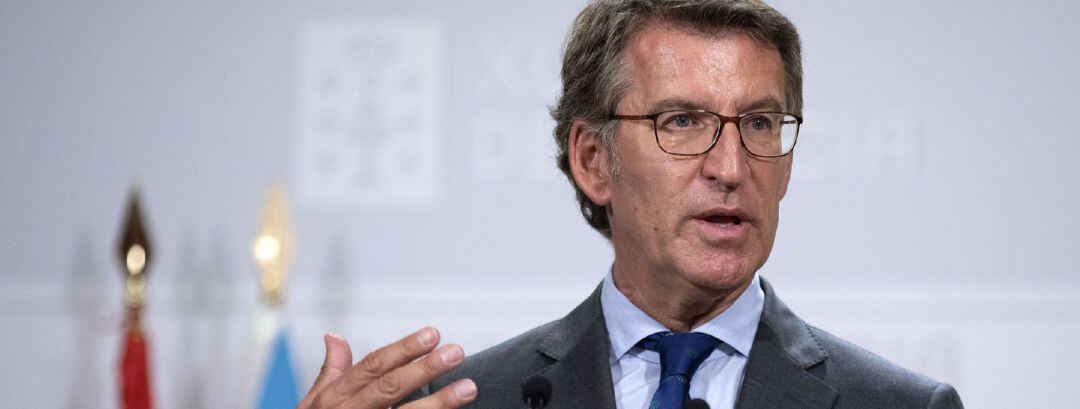 Alberto Núñez Feijóo durante la rueda de prensa.