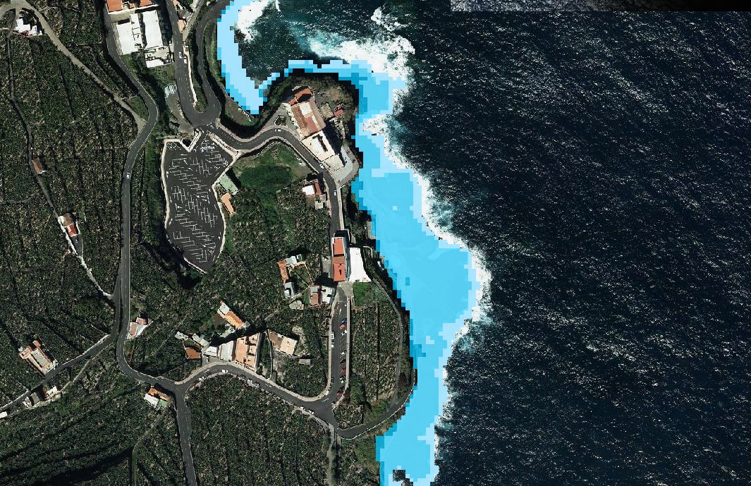 Subida del nivel del mar en Charco Azul (2050)