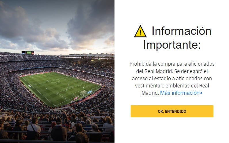 Aviso en el proceso de compra de entradas del Barça femenino para el Clásico y el partido con el Atlético