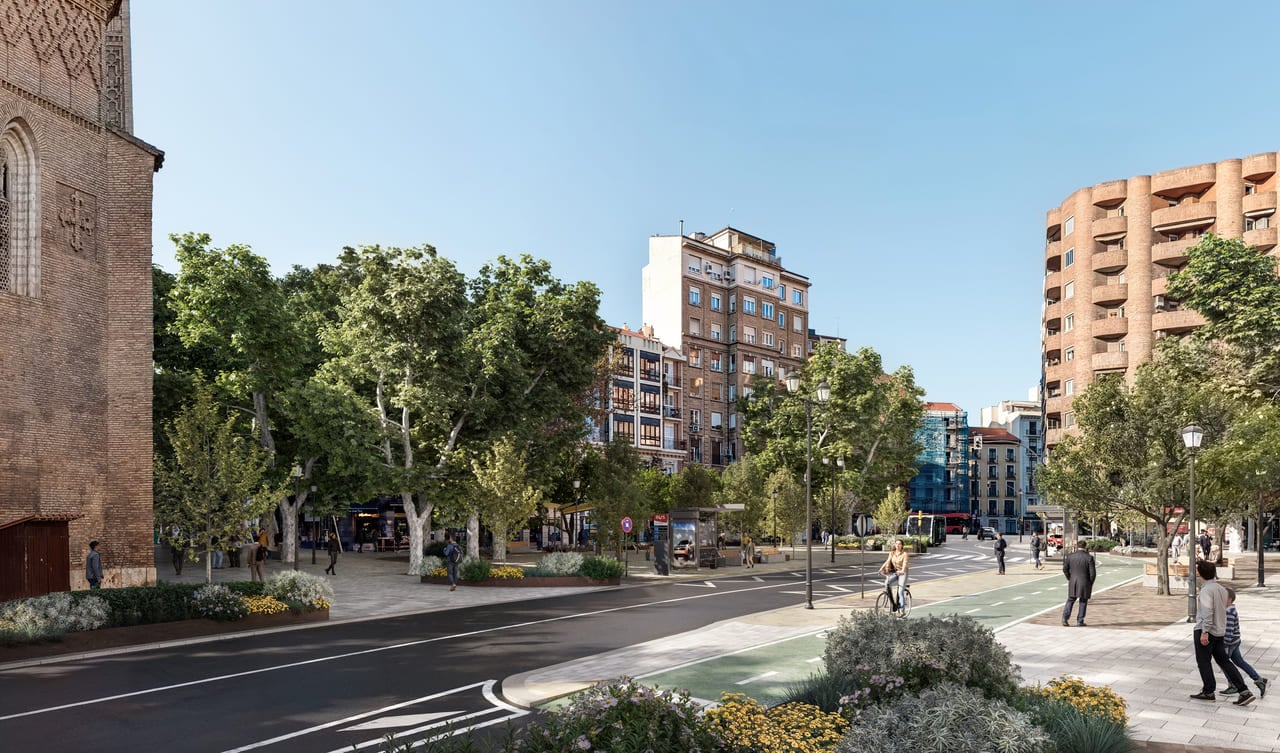 Esquema y recreación de la reforma del Coso y la Plaza de San Miguel de Zaragoza
