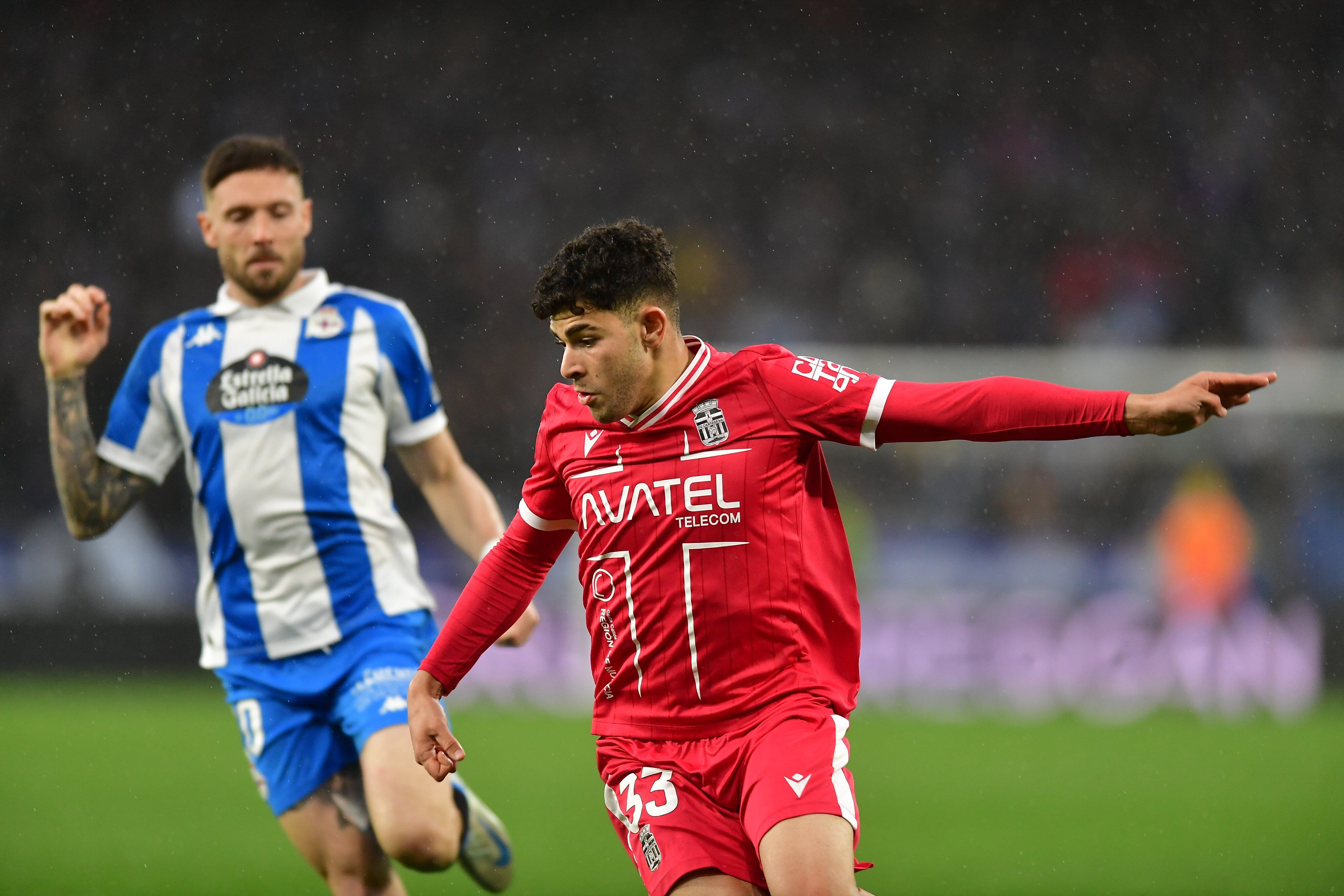 El Jebari, que anotó el segundo gol cartagenero, frente al exalbinegro José Ángel Jurado