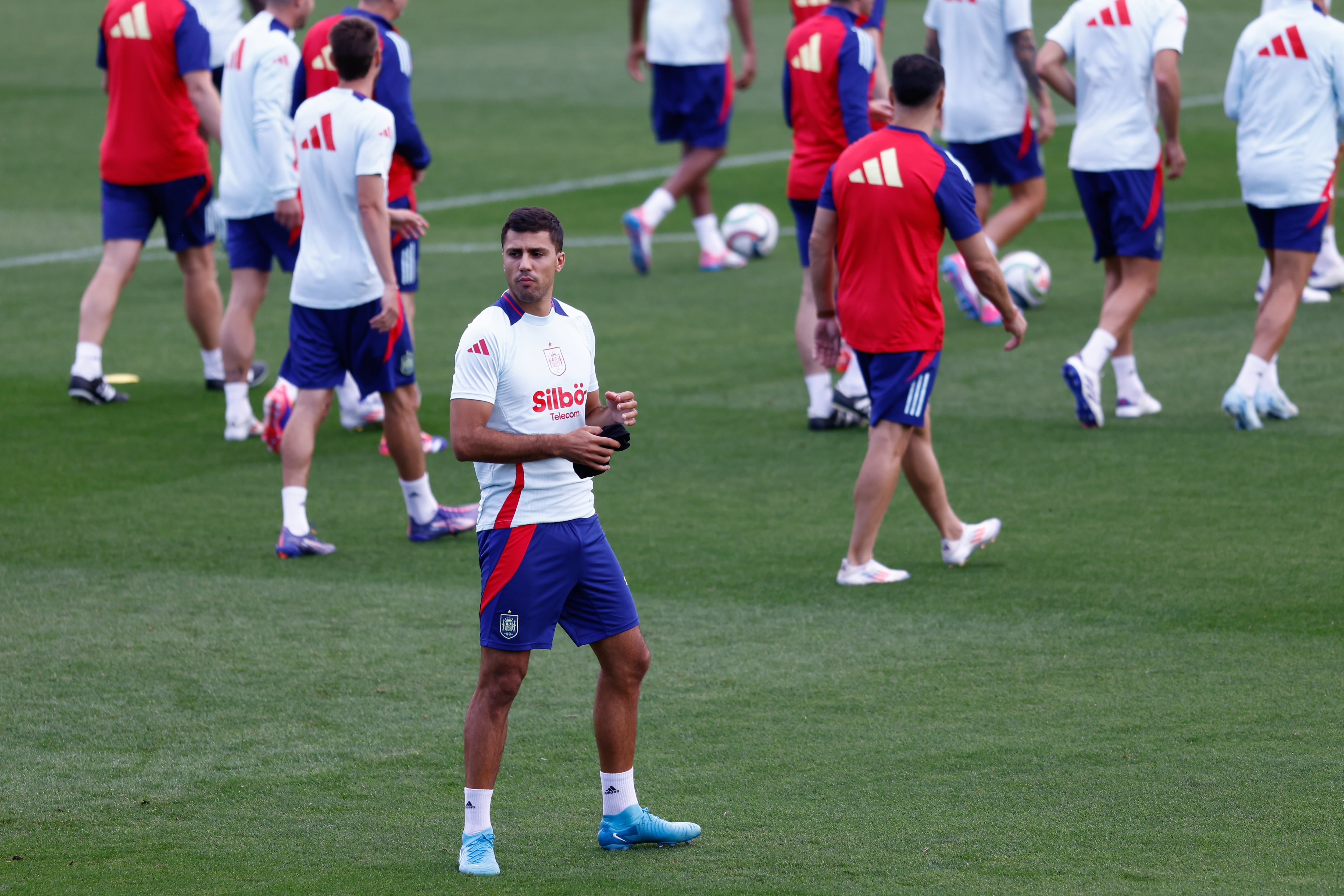 Rodri, durante un entrenamiento con la Selección española