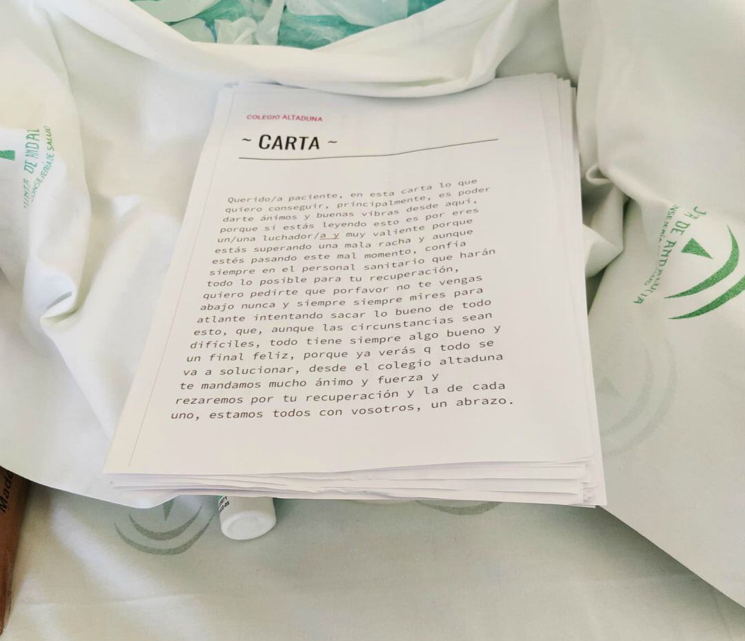 Una de las cartas recibidas para los pacientes ingresados por coronavirus