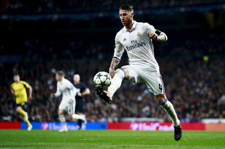 Sergio Ramos, durante el partido de Champions ante el Borussia