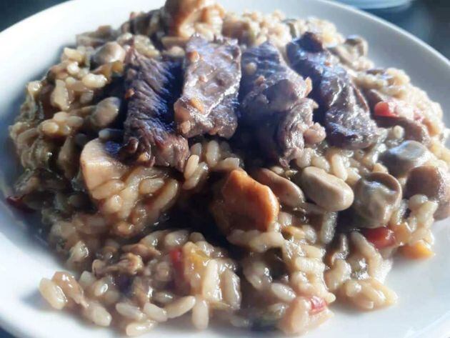Arroz meloso con presa ibérica y verduras
