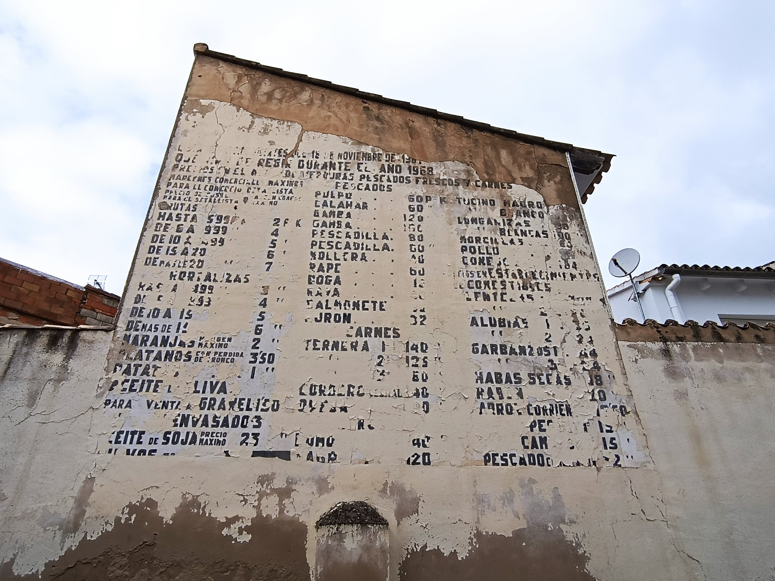 Mural con los precios del antiguo mercado.