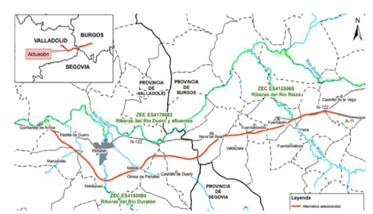 Mapa del proyecto del tramo de la A-11 entre Quintanilla de Arriba y Castrillo de la Vega