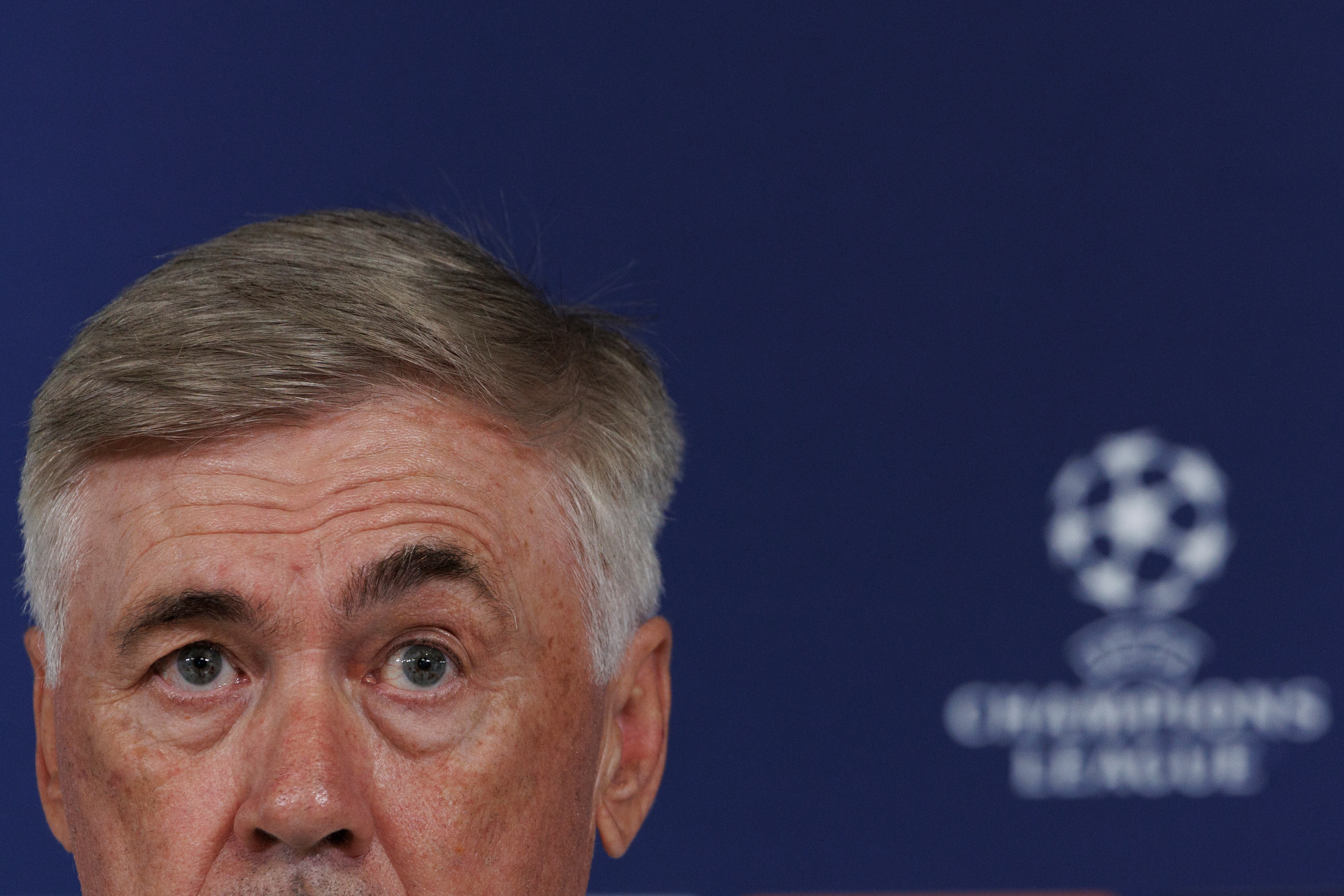 El entrenador italiano del Real Madrid, Carlo Ancelotti, durante la rueda de prensa posterior al entrenamiento realizado este martes en la Ciudad Deportiva de Valdebebas