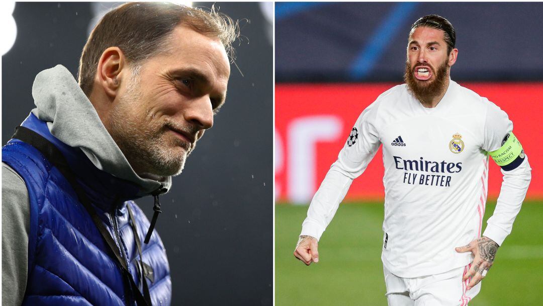 Thomas Tuchel, entrenador del Chelsea;  Sergio Ramos, en un partido con el Real Madrid