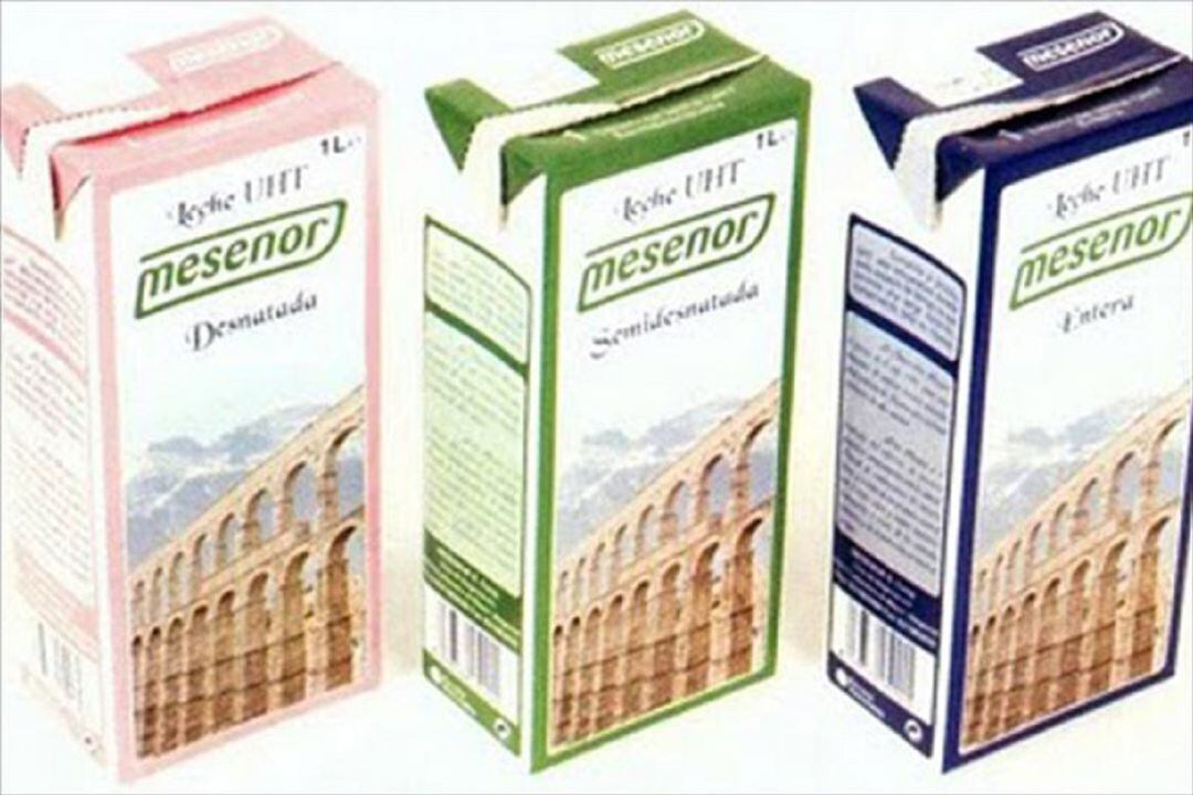 Mesenor ofrece tres envases distintos con leche entera, desnatada y semidesnatada