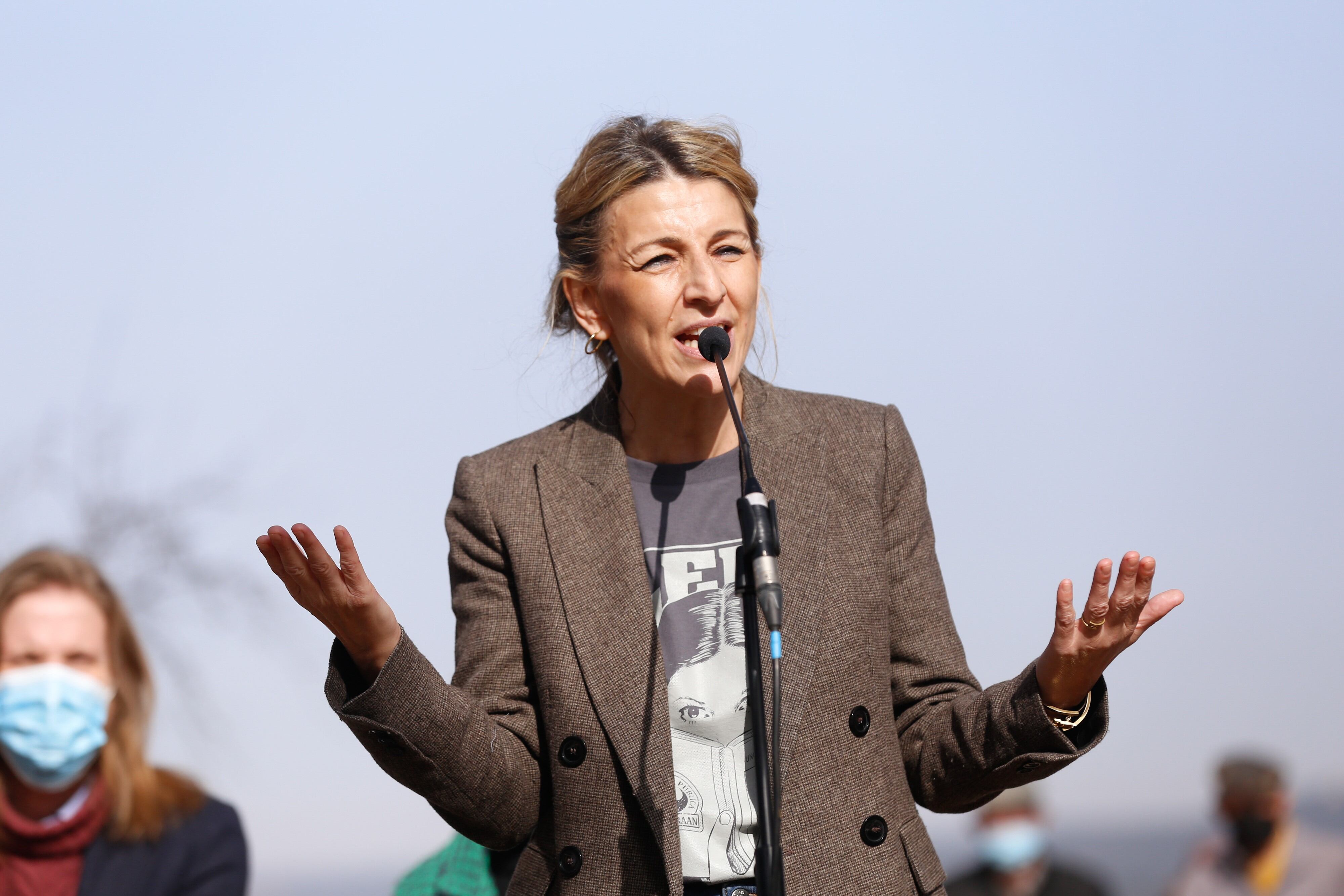 Yolanda Díaz, ministra de Trabajo y vicepresidenta segunda del Gobierno, en un acto de campaña en Valladolid.