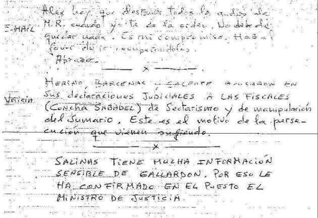 La nota incautada al extesorero Luis Bárcenas adelantada por eldiario.es