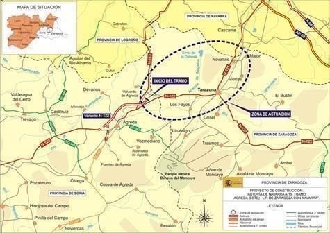 Mapa de la A 15, en el tramo de Ágreda a Tarazona.