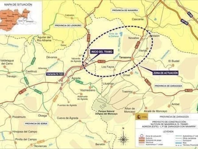 Mapa de la A 15, en el tramo de Ágreda a Tarazona.