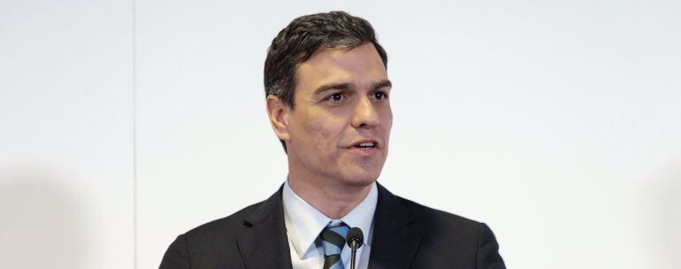 El secretario general del PSOE, Pedro Sánchez, durante la rueda de prensa que ha ofrecido tras reunirse con el presidente y la vicepresidenta del Ejecutivo canario, Fernando Clavijo (CC) y Patricia Hernández (PSOE). Sánchez ha asegurado que no sabe cuándo