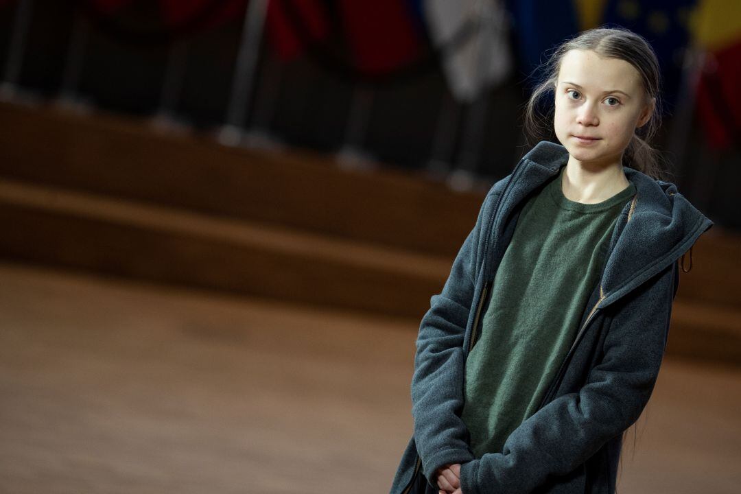 La activista Greta Thunberg durante su visita al Parlamento europeo