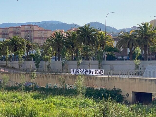La pancarta aparecida este miércoles en el estadio de La Rosaleda