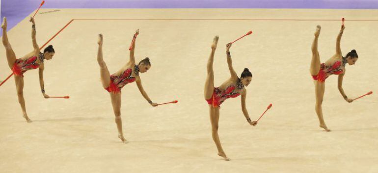 Gimnastas españolas durante campeonalto en Bulgaria en 2014