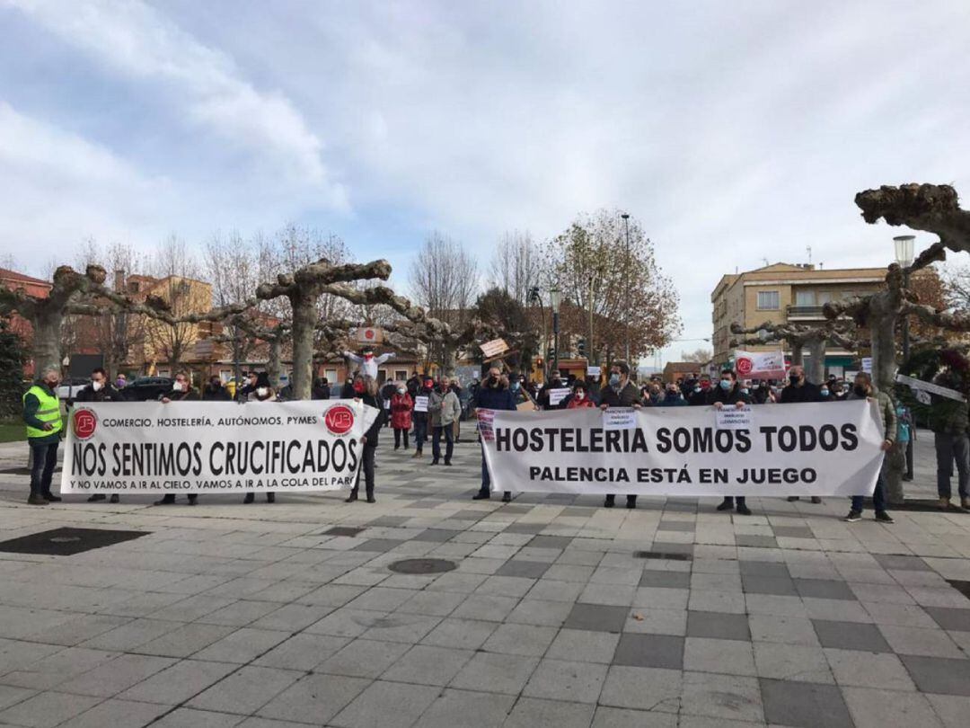 Imagen de una de las movilizaciones llevadas a cabo en la provincia de Palencia con motivo de las restricciones que se aplicaron antes de Navidad y que ahora vuelven
