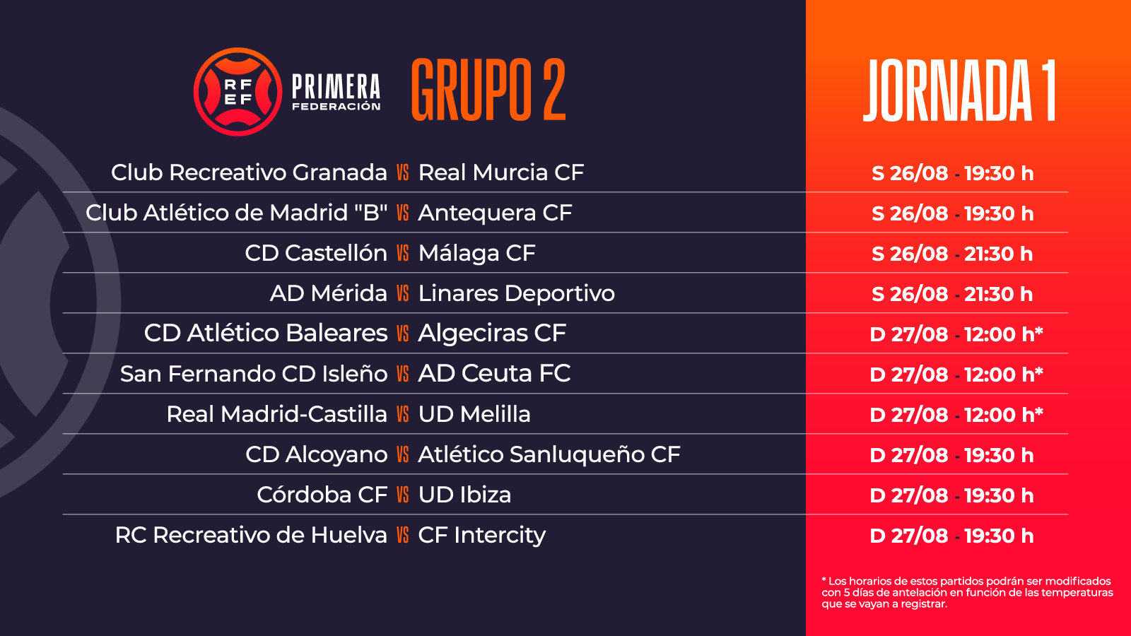 Horario de la primera jornada de la 1ª RFEF