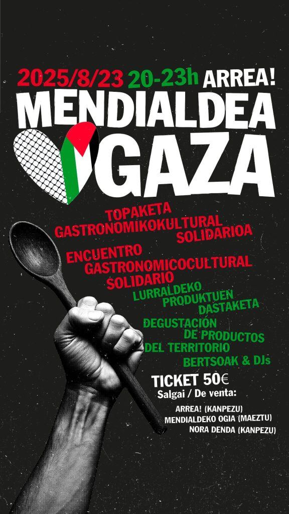 Mendialdea Gaza, el encuentro gastronómico-cultural solidario organizado por el restaurante Arrea!