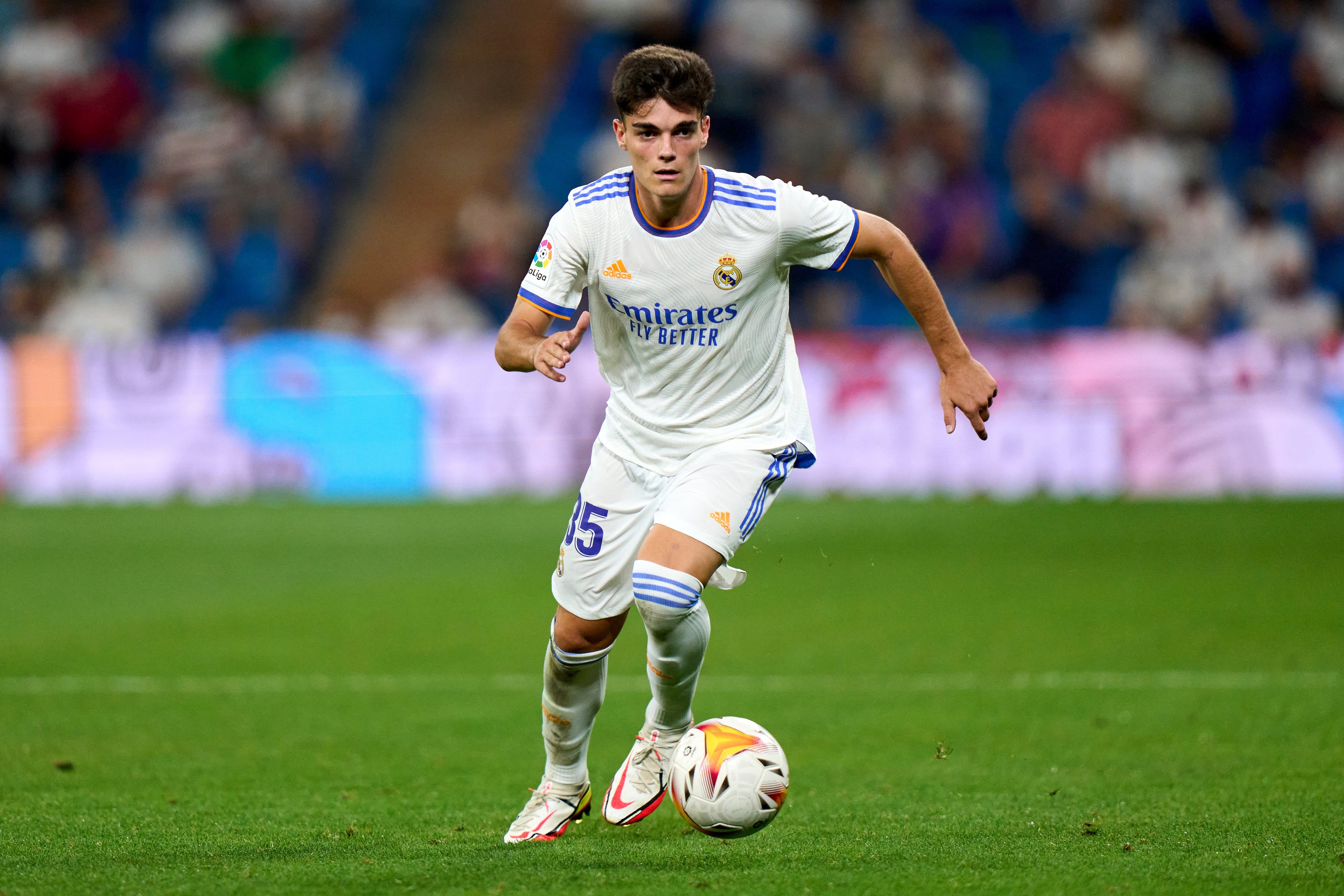 Miguel Gutiérrez durante un encuentro del Real Madrid ante el Celta de Vigo.